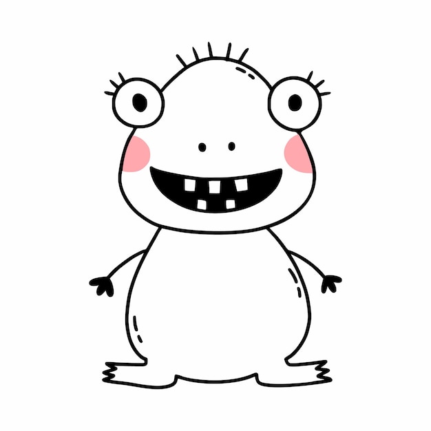 Śliczny Potwór Z Uśmiechem śmieszna żaba Wektor Doodle Ilustracja Dla Dziecka