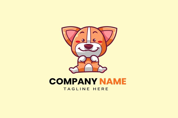 Plik wektorowy Śliczny szczeniak kawaii corgi shiba inu pies maskotka kreskówka logo szablon ikona ilustracja wyciągnąć rękę