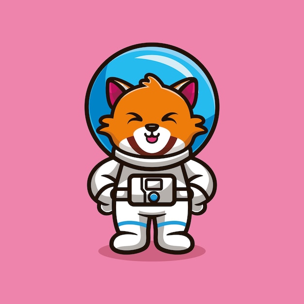 Śliczny szop pracz astronauta stojący wektor kreskówka koncepcja nauki o zwierzętach izolowany wektor premium
