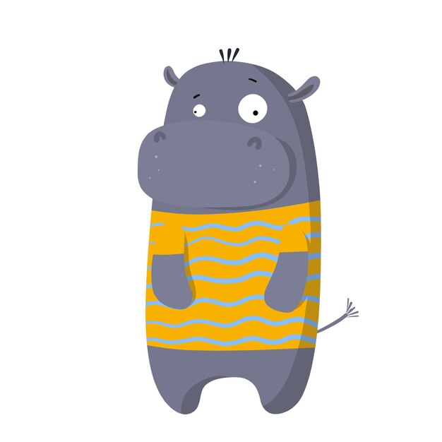 Śliczny zabawny hipopotam w koszulce wektor clipart zabawna ilustracja dla dzieci z postacią z kreskówek