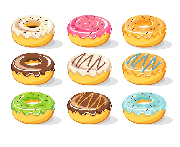Słodcy Donuts ustawiają kolekcję, ilustracja