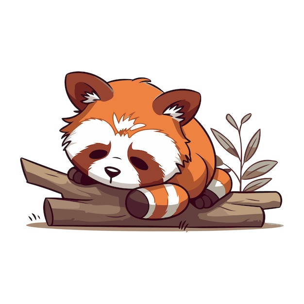 Plik wektorowy słodka czerwona panda leżąca na drewnie ilustracja wektorowa