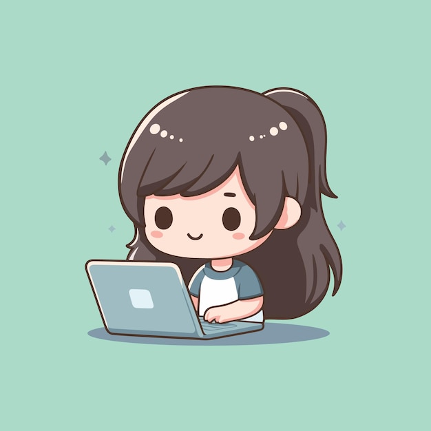 Plik wektorowy słodka dziewczyna używająca laptopa izolowanej ilustracji wektorowej