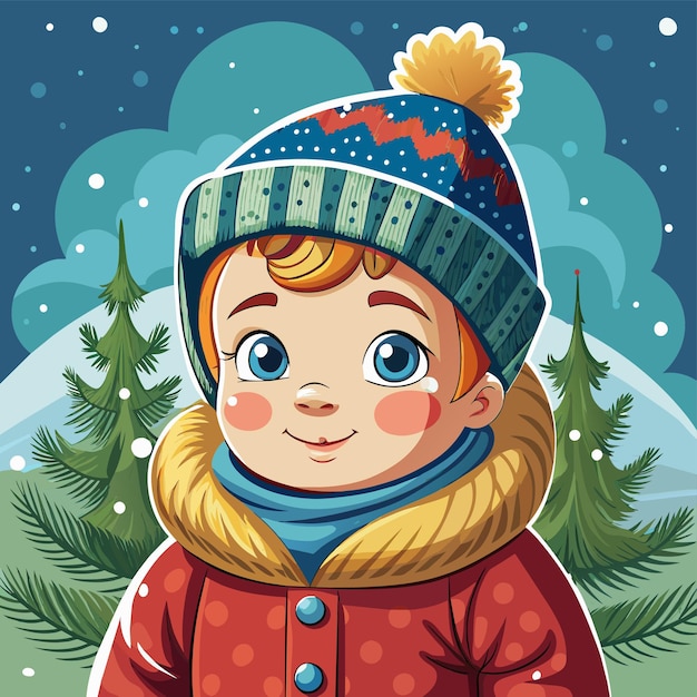 Plik wektorowy słodka dziewczyna w zimowym stroju odzież ręcznie narysowana maskotka postać z kreskówek naklejka ikonka koncepcja