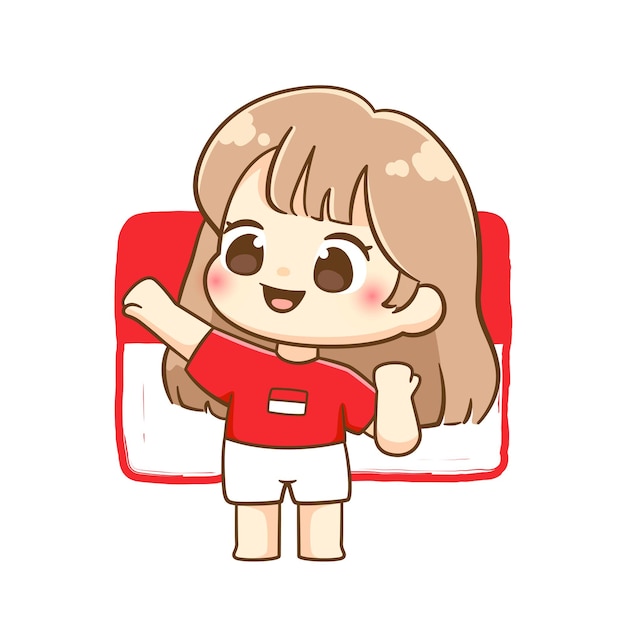 Słodka dziewczyna z Chibi świętuje Dzień Niepodległości Indonezji