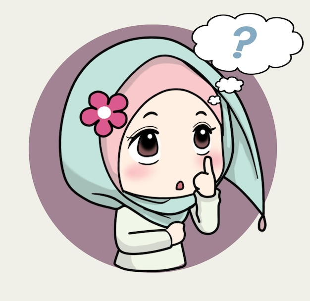 Plik wektorowy słodka dziewczyna z hidżabem zdezorientowana ekspresja ilustracja sztuki kreskówki