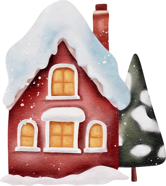 Plik wektorowy słodka ilustracja akwarelowa na boże narodzenie w domu z chlebem imbirowym dekoracje świąteczne