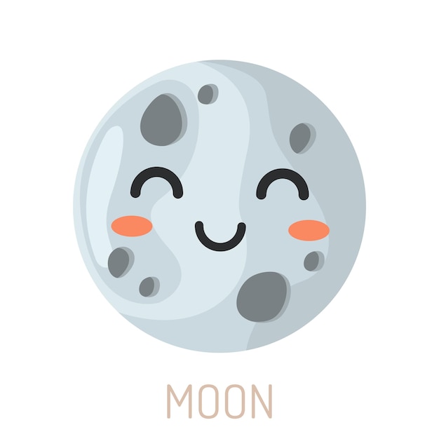 Słodka Ilustracja Księżyca W Stylu Kawaii Uśmiechnięta Twarz Dziecięcy Obraz Księżyca Z Emocjami Wektor