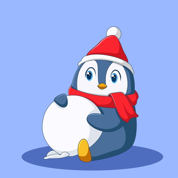 Plik wektorowy słodka ilustracja pingwina grającego w śnieg