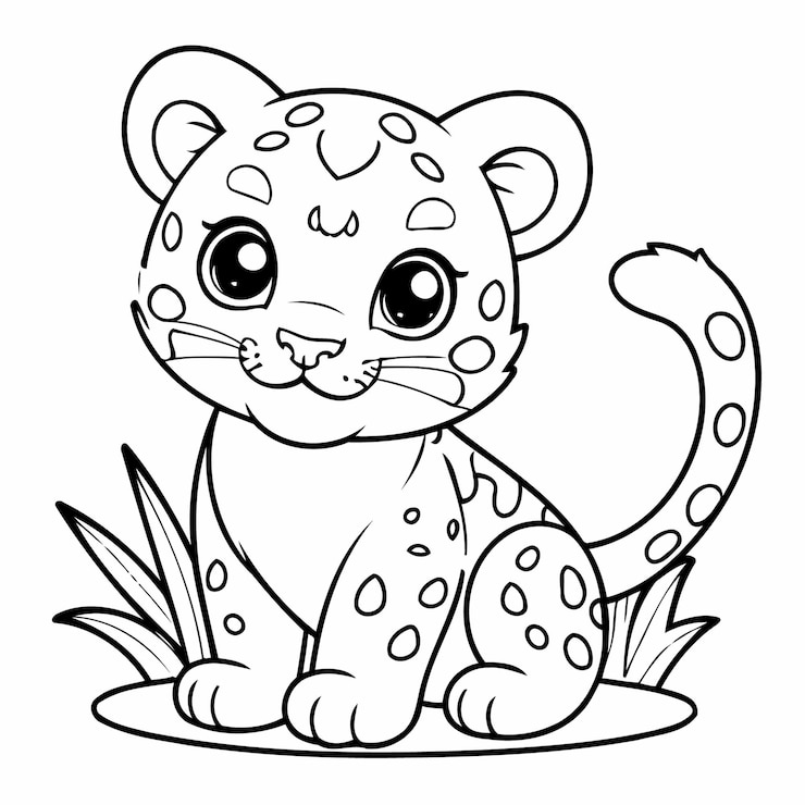 Wektor słodka ilustracja wektorowa leopard ręcznie narysowany dla dzieci strona