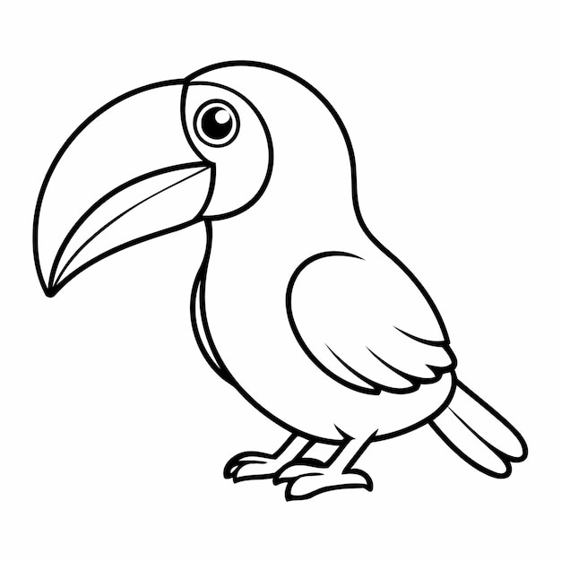 Słodka ilustracja wektorowa Toucan doodle czarno-białe dla dzieci strona