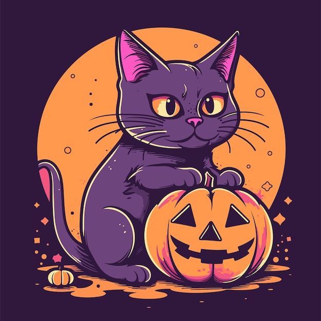 Słodka Ilustracja Z Kotem Na Halloween.