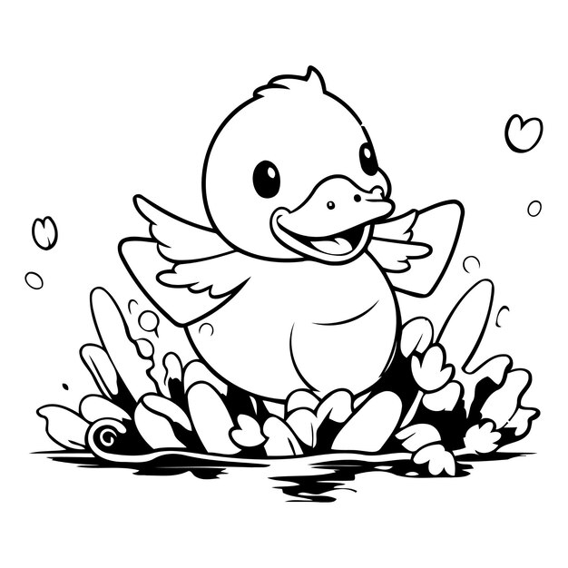 Plik wektorowy słodka kaczka z kreskówki w wodzie ilustracja wektorowa słodkiej kaczki