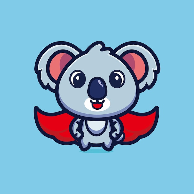 Słodka koala stojąca z czerwonym płaszczem postać z kreskówki premium vector