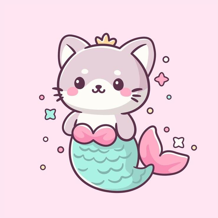Słodka kotka morska kawaii ilustracja kreskówkowa