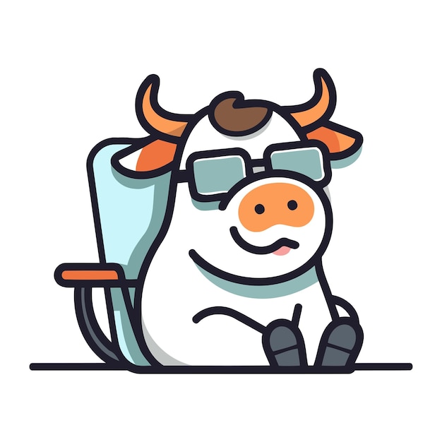 Plik wektorowy słodka krowa z okularami przeciwsłonecznymi ilustracja wektorowa w stylu cienkich linii