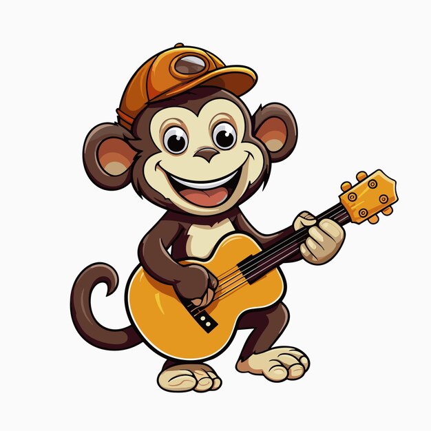 Plik wektorowy słodka małpa grająca na gitarze ilustracja z kreskówki