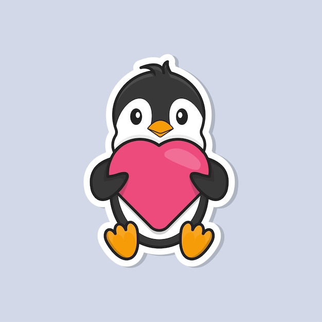 Słodka Naklejka Pingwin Z Sercem