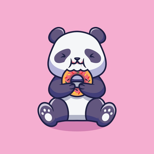 Słodka Panda Jedzenie Ilustracja Kreskówka Pączka