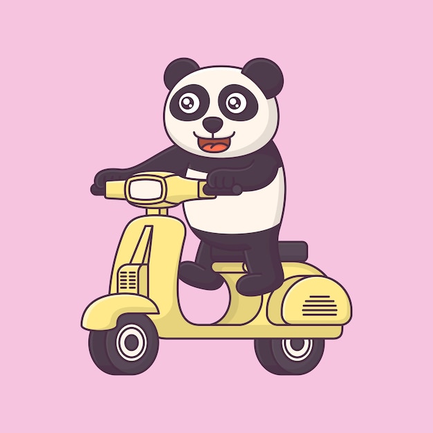 Plik wektorowy słodka panda jedzie na motocyklu, ikona ilustracja kreskówka wektor kreskówka na białym tle