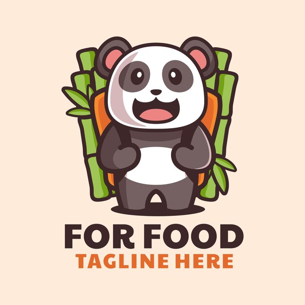 Słodka Panda przynosi bambusowy plecak Cartoon Logo Design
