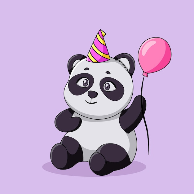 Plik wektorowy słodka panda siedząca i trzymająca ilustrację balonu