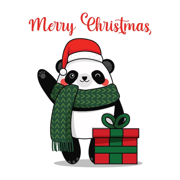 Plik wektorowy słodka panda świętuje boże narodzenie