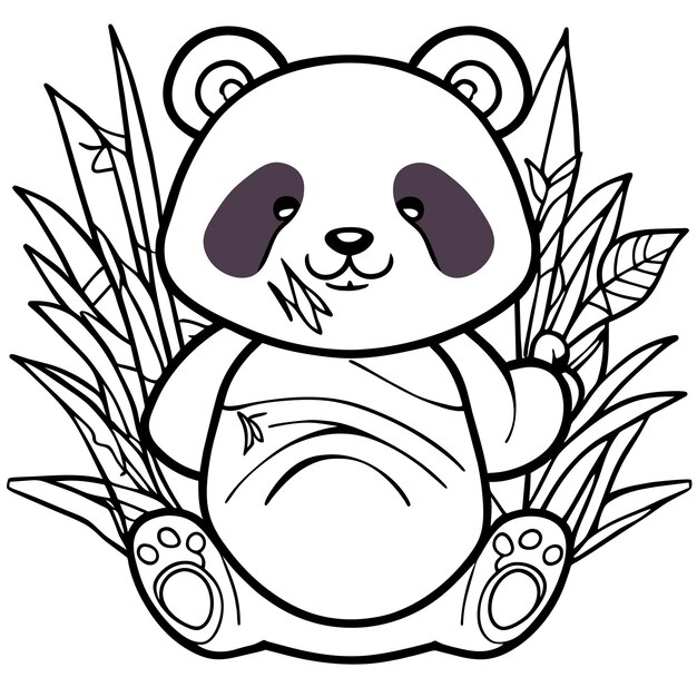 Plik wektorowy słodka panda z bambusową ręcznie rysowaną ikoną naklejki kreskówka koncepcja izolowana ilustracja