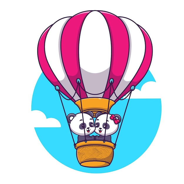 Plik wektorowy słodka para pand unosząca się z ilustracją ikony wektora balonów