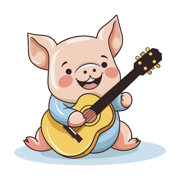 Plik wektorowy słodka świnia grająca na gitarze ilustracja kreskówki