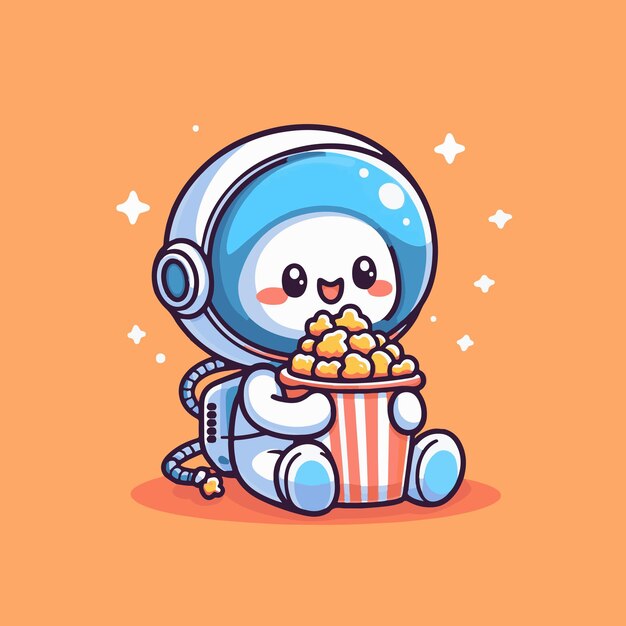 Plik wektorowy słodki astronauta je popcorn ilustracja wektorowa ikony kreskówki