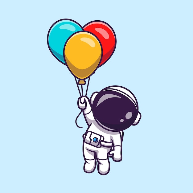 Słodki astronauta pływający z kolorowym balonem