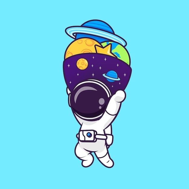 Słodki astronauta przynosi planetę z miską kosmiczną Wektorowy ikonka ilustracja Technologia naukowa