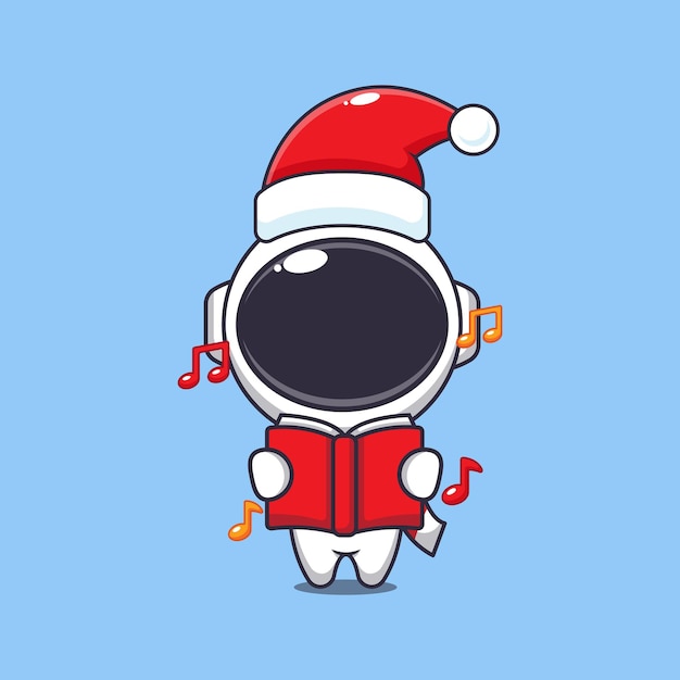 Słodki astronauta śpiewa świąteczną piosenkę Słodka świąteczna ilustracja kreskówki
