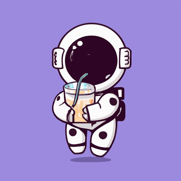 Słodki Astronauta Trzymający Herbatę Z Mlekiem Vector