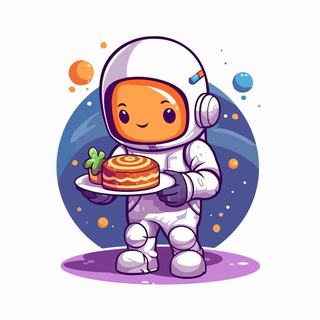 Plik wektorowy słodki astronauta trzymający ilustrację wektorową ciasta