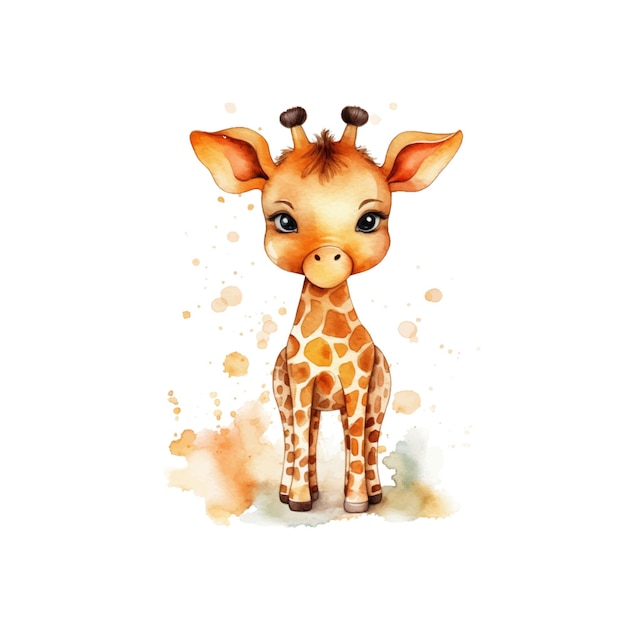 Plik wektorowy słodki baby giraffe całe ciało akwarel clipart dwuwymiarowe neutralne kolory dla dzieci proste