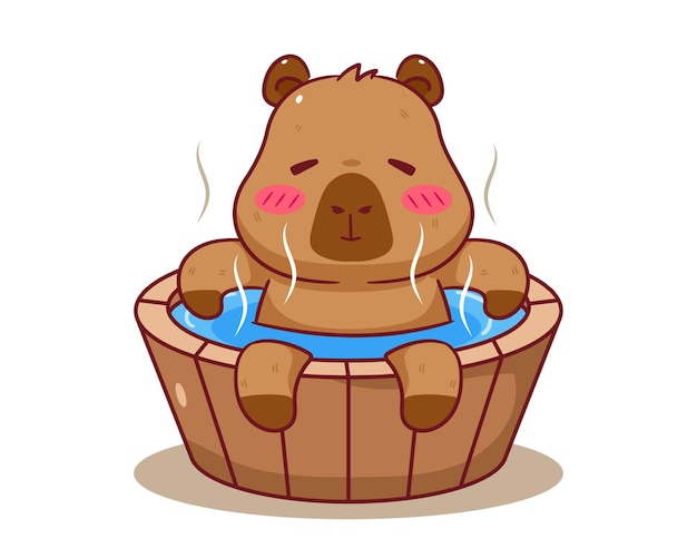 Słodki Capybara w gorącej wannie Cartoon Vector Adorable i Kawaii Animal Concept Design