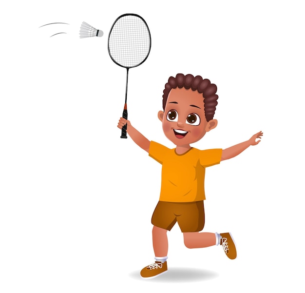 Słodki chłopiec gra w badmintona