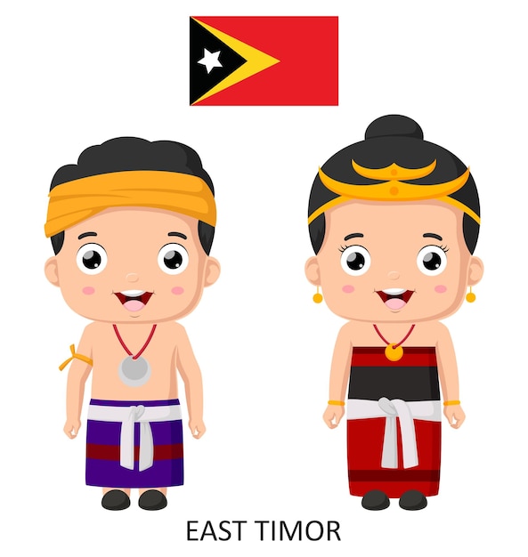 Słodki Chłopiec I Dziewczynka Z Timoru Wschodniego W Strojach Narodowych
