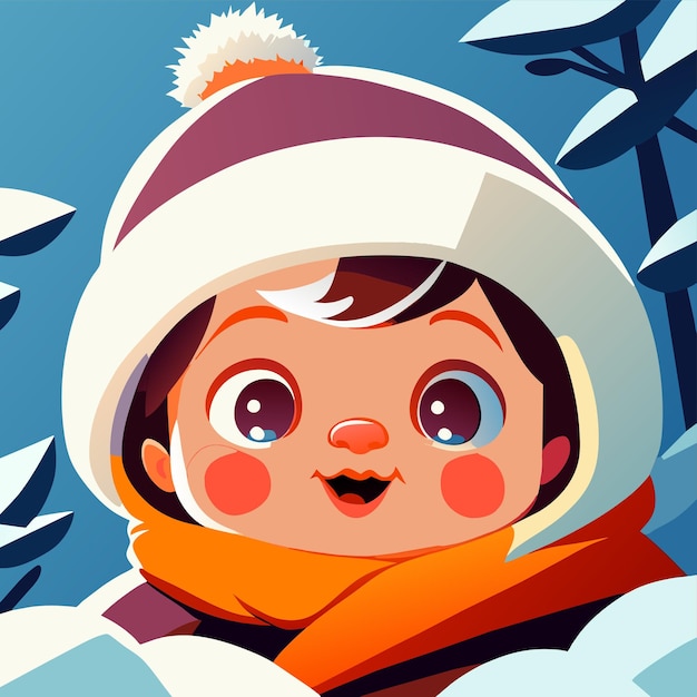 Plik wektorowy słodki chłopiec, postać z kreskówki w zimowym stroju, ręcznie narysowana płaska, stylowa naklejka kreskówkowa