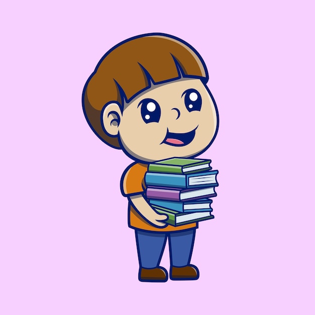 Plik wektorowy słodki chłopiec trzymający książkę ilustracja ikony kreskówki koncepcja ikony studiów płaski styl kreskówki