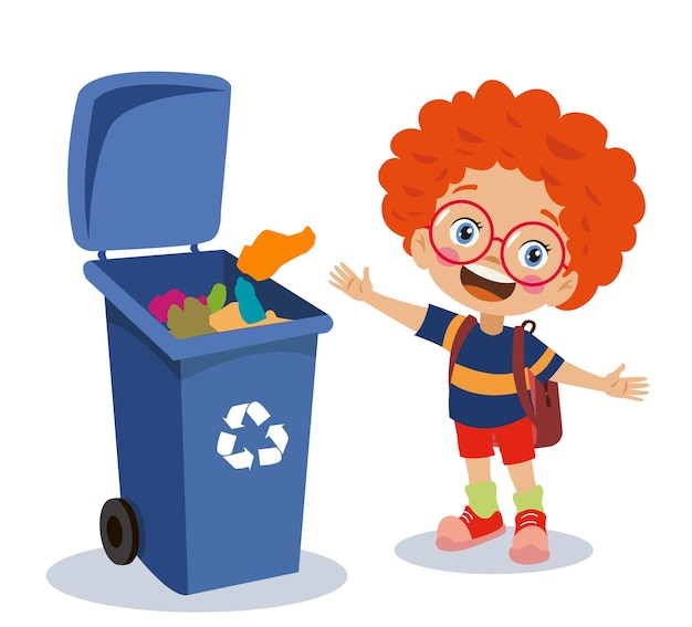 Słodki Chłopiec Wyrzuca śmieci Do Kosza Na Recykling