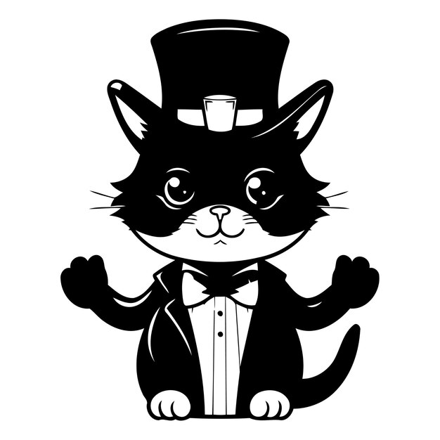 Plik wektorowy słodki czarny kot w kapeluszu i papuczku ilustracja wektorowa