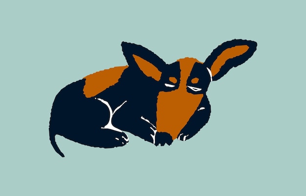 Plik wektorowy słodki dachshund basset zabawkowy pies rasy terrier dekoracyjny pies czystej rasy śpiący zabawny szczeniak z dwukolorowym futrem stylizowane zwierzę domowe zwierzę ilustracja wektorowa płaska izolowana