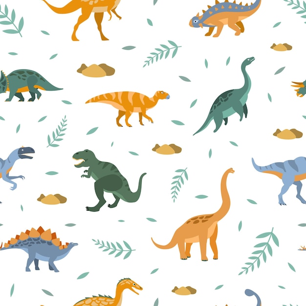 Słodki dinozaur Bezszwowy wzór Prehistoryczne zwierzęta Element projektowy może być używany do druku tkaniny Tapeta tło Ilustracja wektorowa