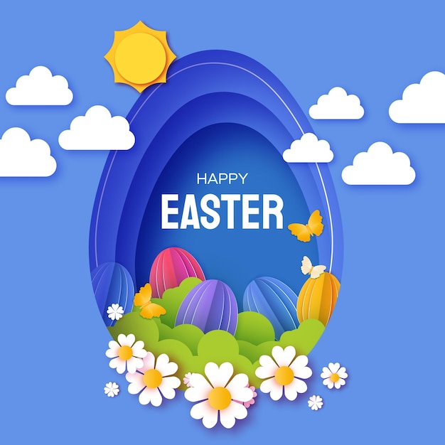 Słodki Easter Egg Hunt Z Kolorowymi Papierowymi Jajami Rzemieślniczymi Wiosenna Scena Do Projektowania Ulotek I Banerów