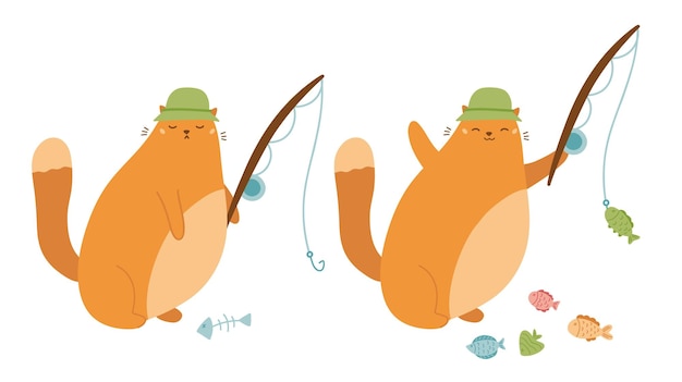 Słodki Gruby Kot łowi Ryby
