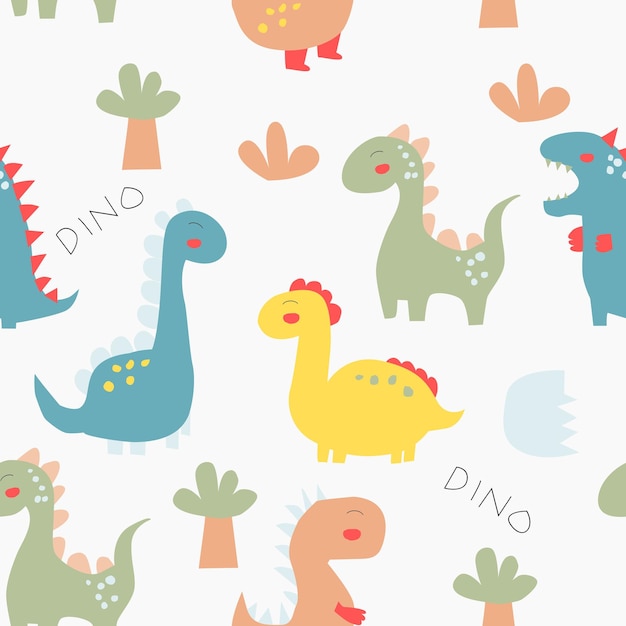 Słodki i kolorowy wektor dinozaurów bezszwowy wzór
