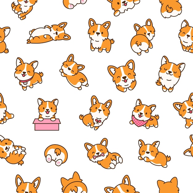 Słodki kawaii corgi bezszwowy wzór